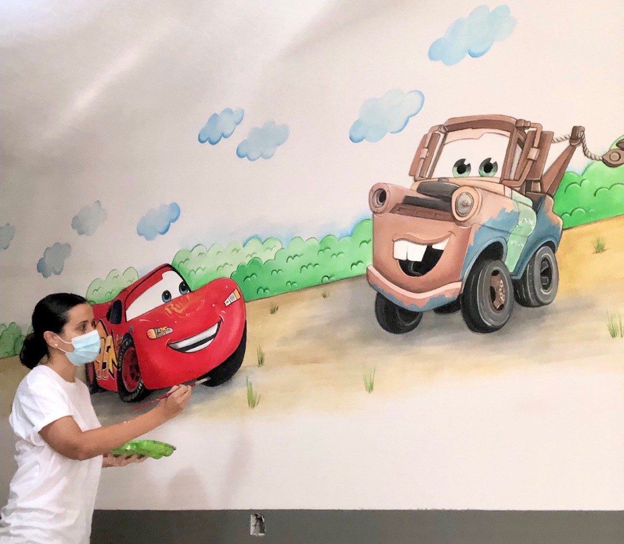 mural pintado cars en pared en alcobendas