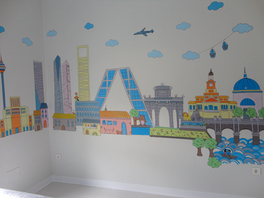 skyline para niños en pared de domicilio particular