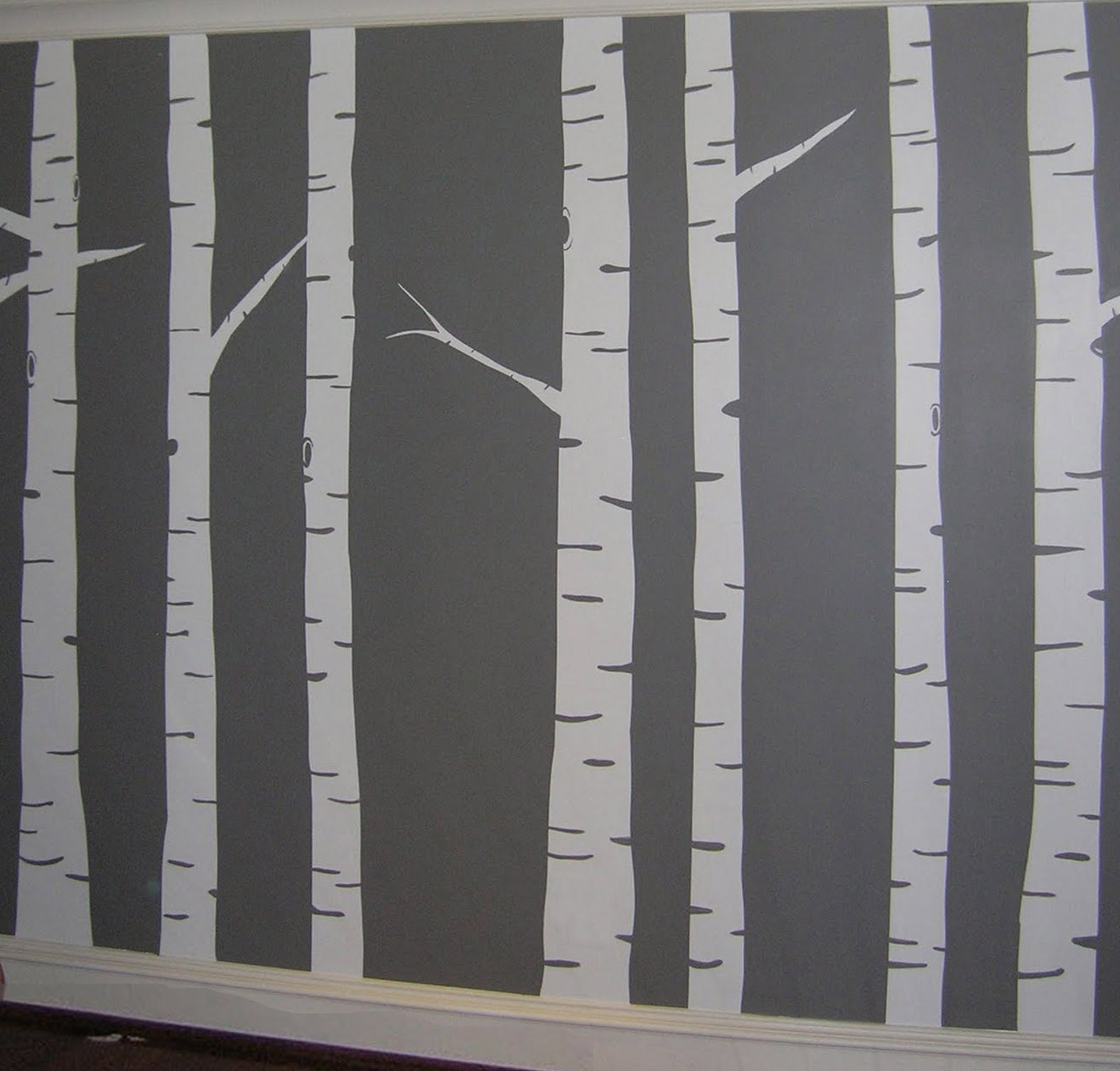 troncos de abedul en blanco sobre fondo gris