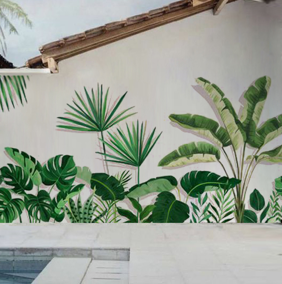 muro exterior con paisaje tropical