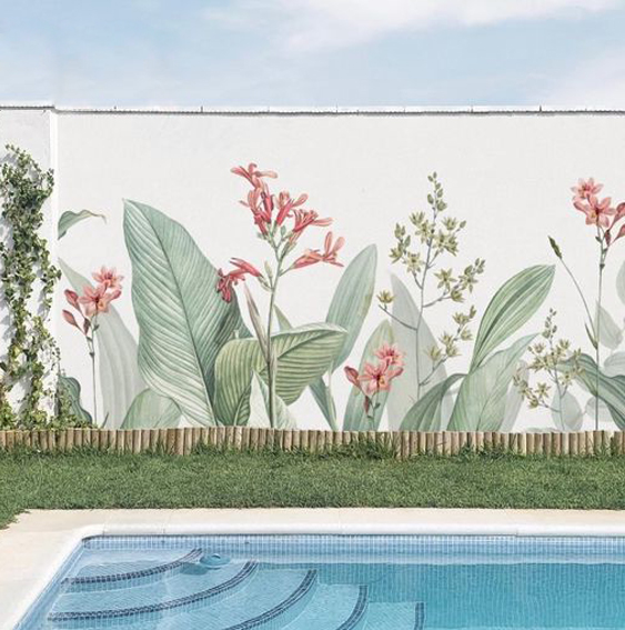 mural decopared exterior piscina jardin mural exterior de jardin pintado a mano sobre muro exterior de cemento