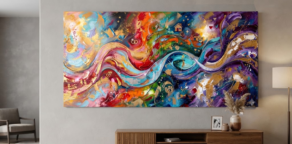 cuadro pintado a mano linea de la vida. arte por encargo