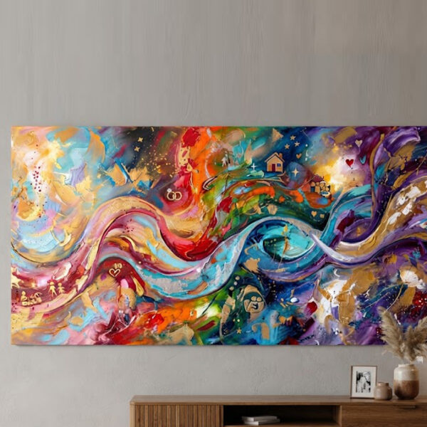 Cuadro Abstracto Línea de la Vida 120X60 cm. Pintado a mano. Con textura. Sin marco. Envío incluído