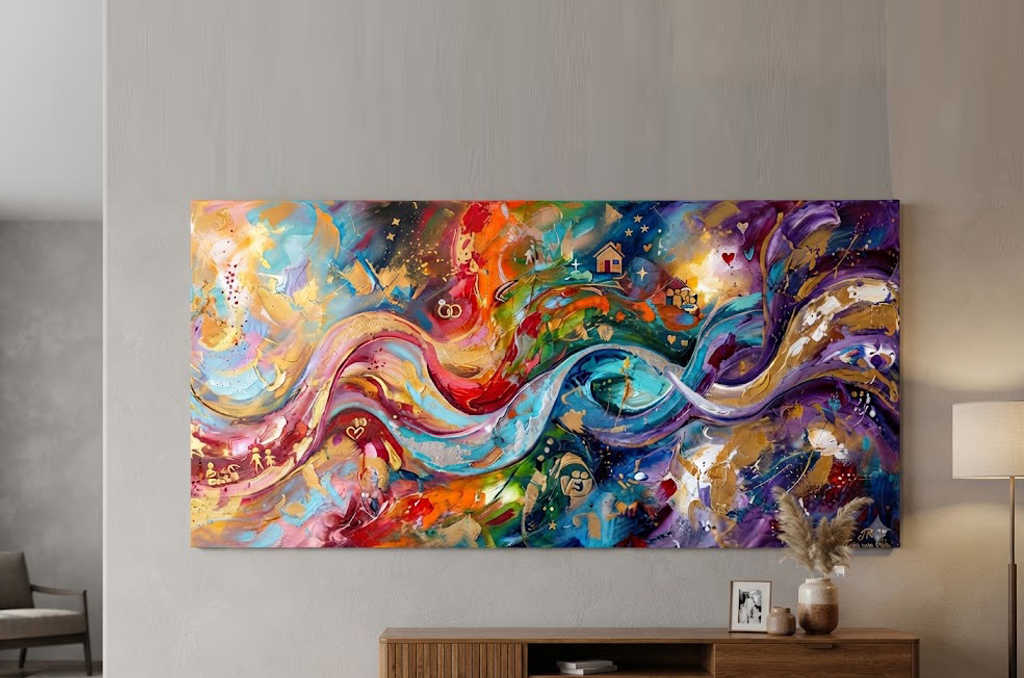 Cuadro Abstracto Línea de la Vida 120X60 cm. Pintado a mano. Con textura. Sin marco. Envío incluído